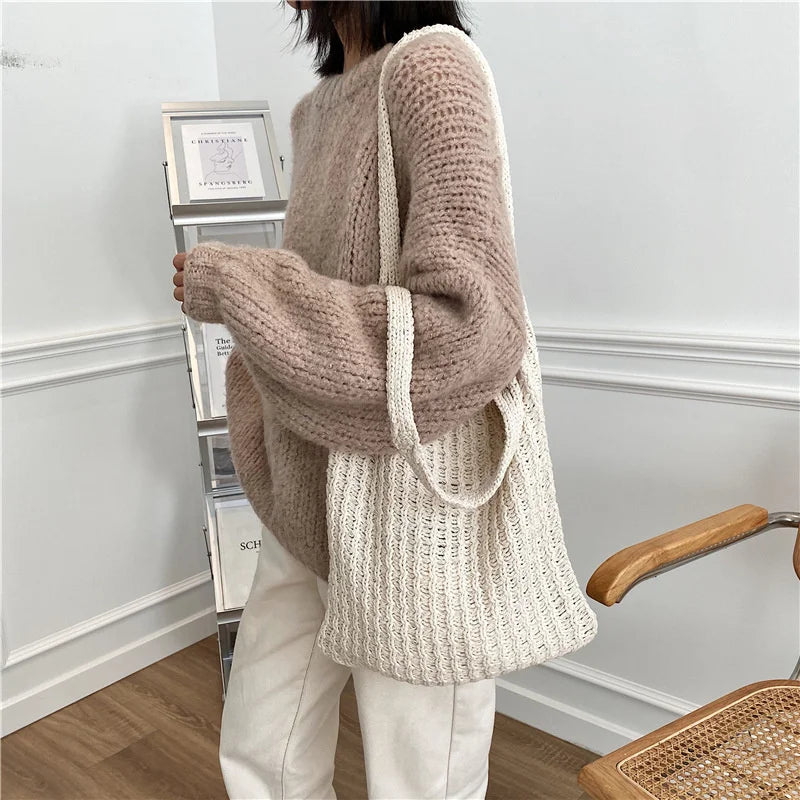 Women's Wool Knitted Shoulder Bag Armpit Bucket Tote Shopper