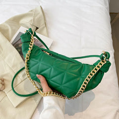 Women's Shoulder Bag Retro Chain Dumpling Bag Rhombus Embroidery Thread Shoulder