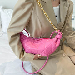 Women's Shoulder Bag Retro Chain Dumpling Bag Rhombus Embroidery Thread Shoulder