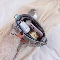 Women's Diamond Leather Bucket Crossbody Bag Chain Tote Handbag