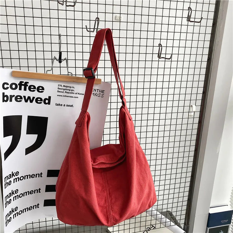 Large Canvas Crossbody Bags for Women Cotton Cloth School Bag Handbags