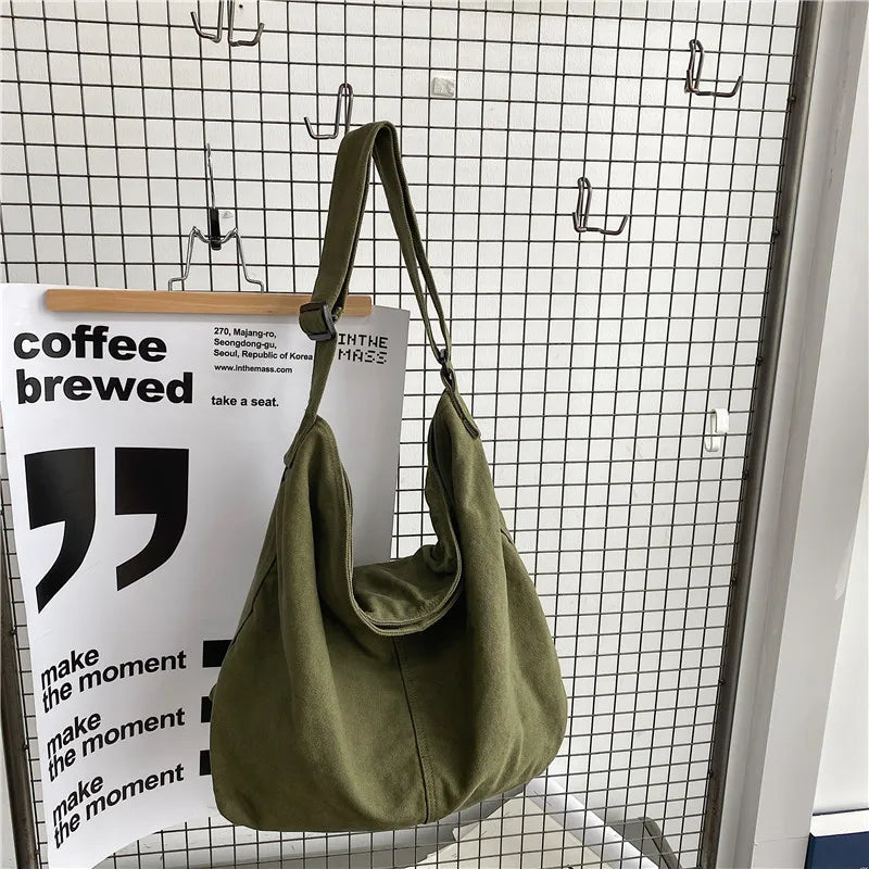 Large Canvas Crossbody Bag for Women Cotton Cloth School Handbag