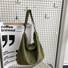 Large Canvas Crossbody Bag for Women Cotton Cloth School Handbag