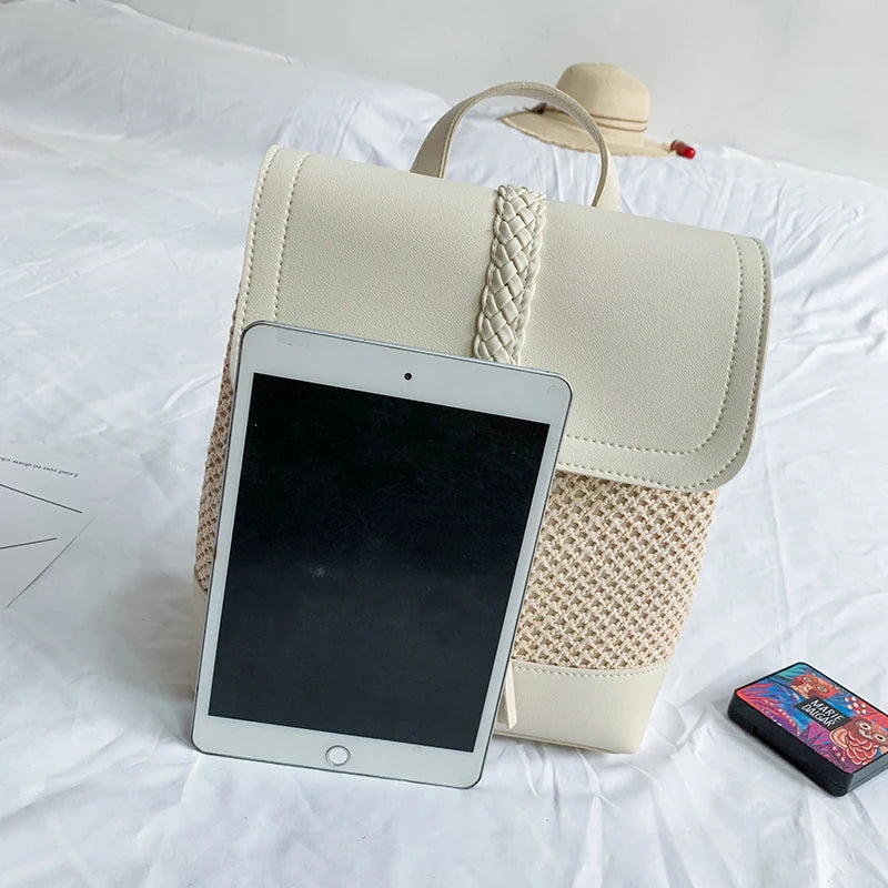 Women's Large Capacity Weaving Shoulder Bag for Travel, Crossbody Backpack