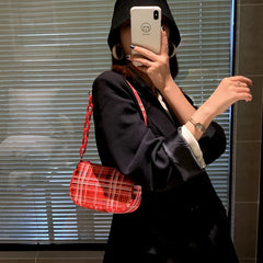 Retro Plaid Underarm Bag Chain Strap Zipper Mini Handbag Ladies Shoulder Bag