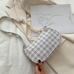 Retro Plaid Underarm Bag Chain Strap Zipper Mini Handbag Ladies Shoulder Bag