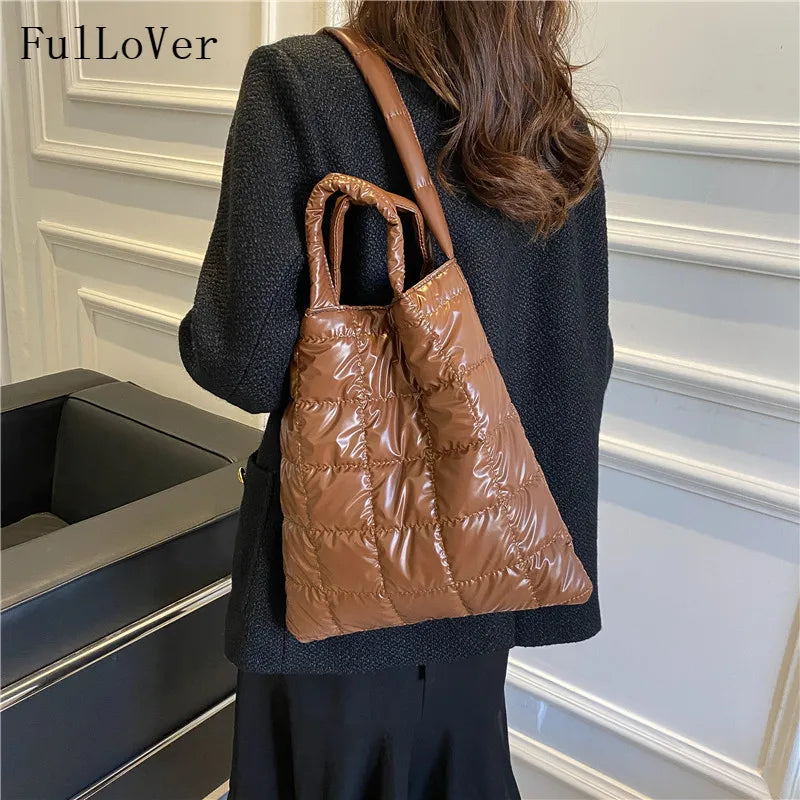 Women's Lattice Shoulder Bag Winter Handbag Large Capacity Tote