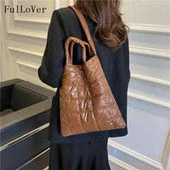 Women's Lattice Shoulder Bag Winter Handbag Large Capacity Tote