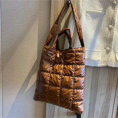 Women's Lattice Shoulder Bag Winter Handbag Large Capacity Tote