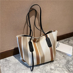Women's Canvas Shoulder Bag High-capacity Tote with Magnetic Buckle