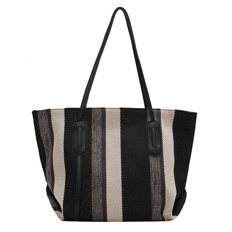 Women's Canvas Shoulder Bag High-capacity Tote with Magnetic Buckle