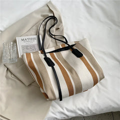 Women's Canvas Shoulder Bag High-capacity Tote with Magnetic Buckle