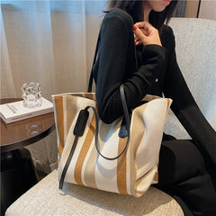 Women's Canvas Shoulder Bag High-capacity Tote with Magnetic Buckle