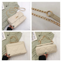 Solid Pu Leather Women's Crossbody Bag with Chain Shoulder Strap