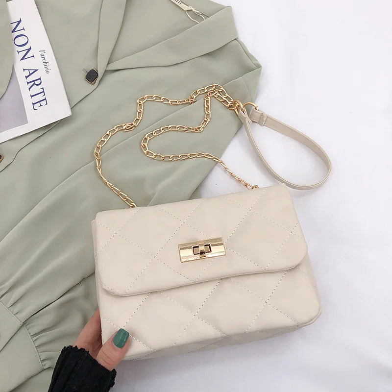 Solid Pu Leather Women's Crossbody Bag with Chain Shoulder Strap