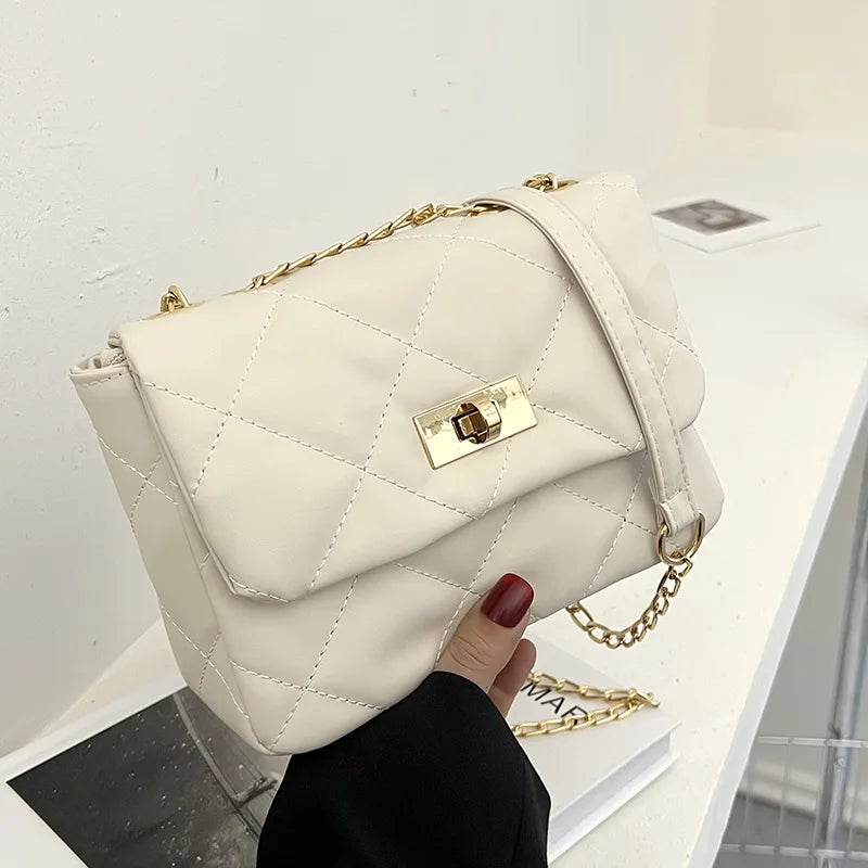 Solid Pu Leather Women's Crossbody Bag with Chain Shoulder Strap