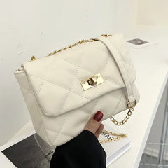 Solid Pu Leather Women's Crossbody Bag with Chain Shoulder Strap