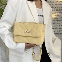 Solid Pu Leather Women's Crossbody Bag with Chain Shoulder Strap