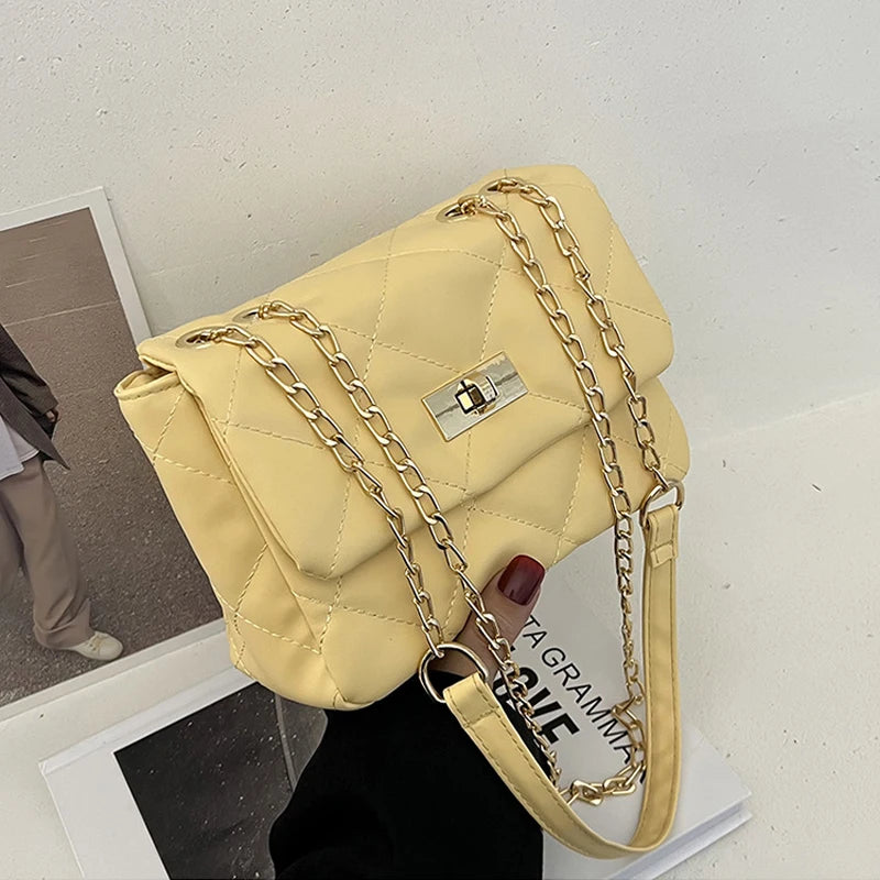 Solid Pu Leather Women's Crossbody Bag with Chain Shoulder Strap