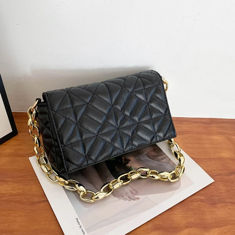 Women's Chain Quilted Purse Handbag Clutch Underarm Bag