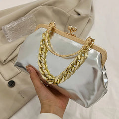Women's Silver Green Chain Shoulder Bag PU Leather Handbag