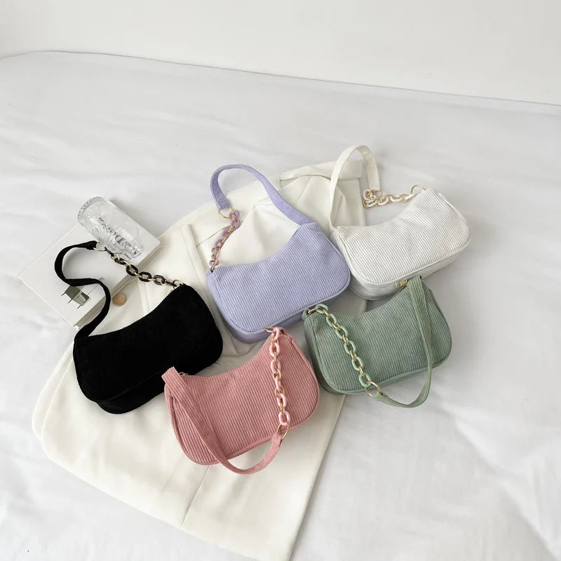 Corduroy One Shoulder Bag Mini Handbag Clutch