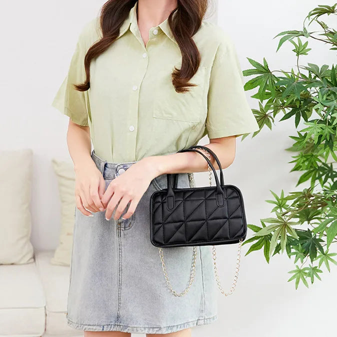 Women's Rhombus Chain Messenger Pillow Bag Embroidered Purse Crossbody Tote