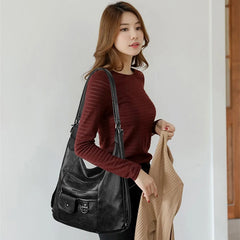 Women's Solid Bag Soft Leather Crossbody Bags Large Quality Pocket Shoulder Bag
