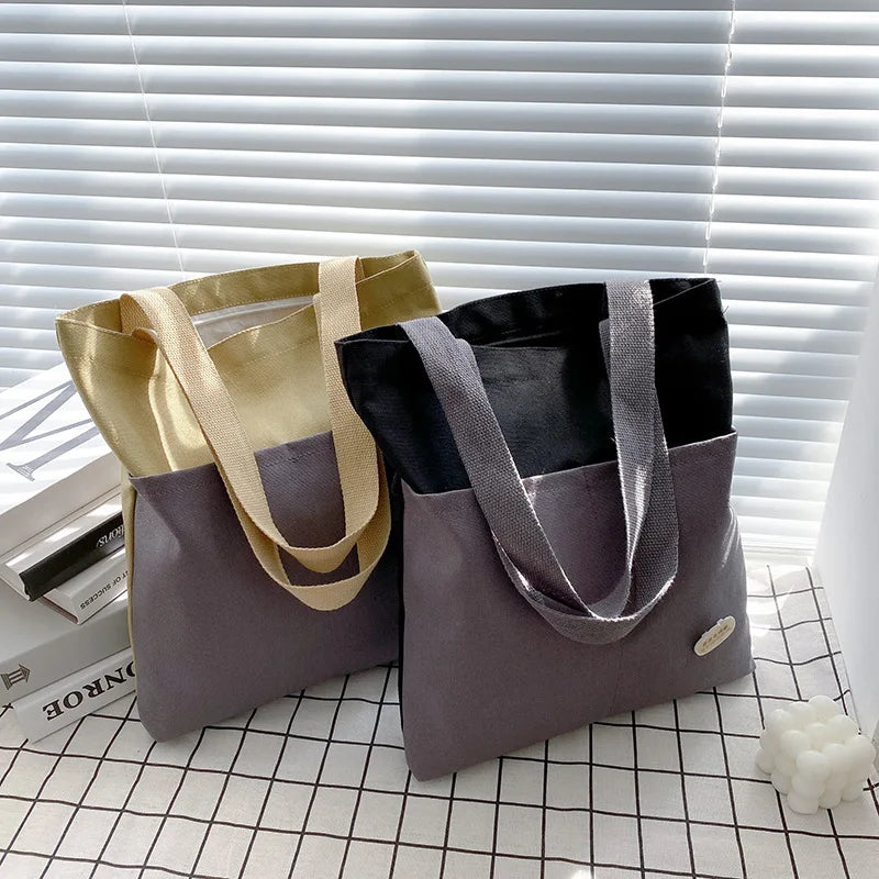 Women's Solid Canvas Handbag Pure Girl Shoulder Bag