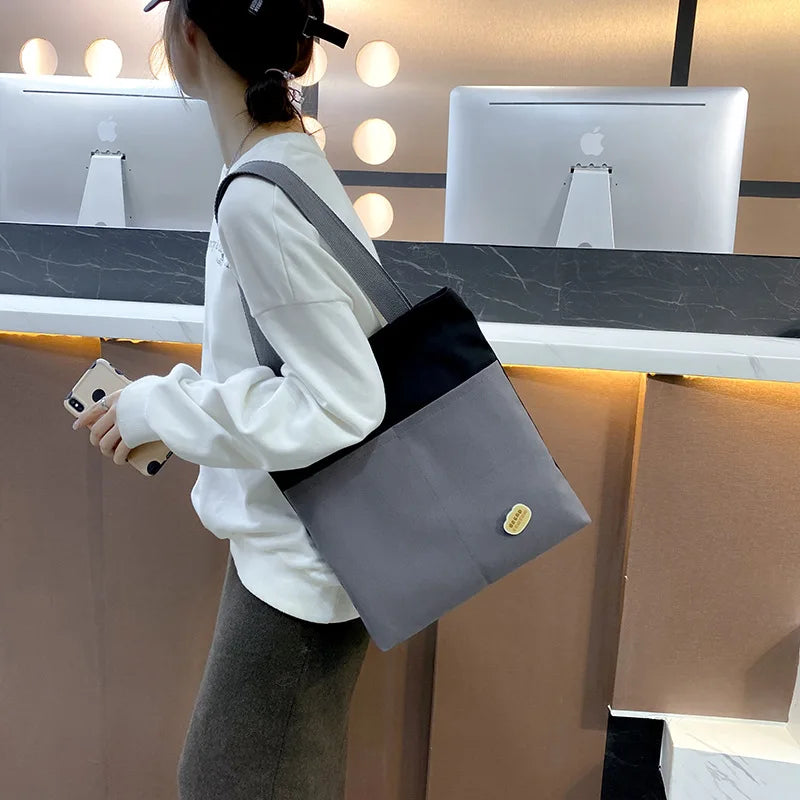 Solid Canvas Handbag Girl Shoulder Bag Shopping Purse