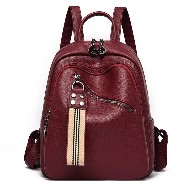 Women's Solid Pu Backpack Student Personalized Soft Leather
