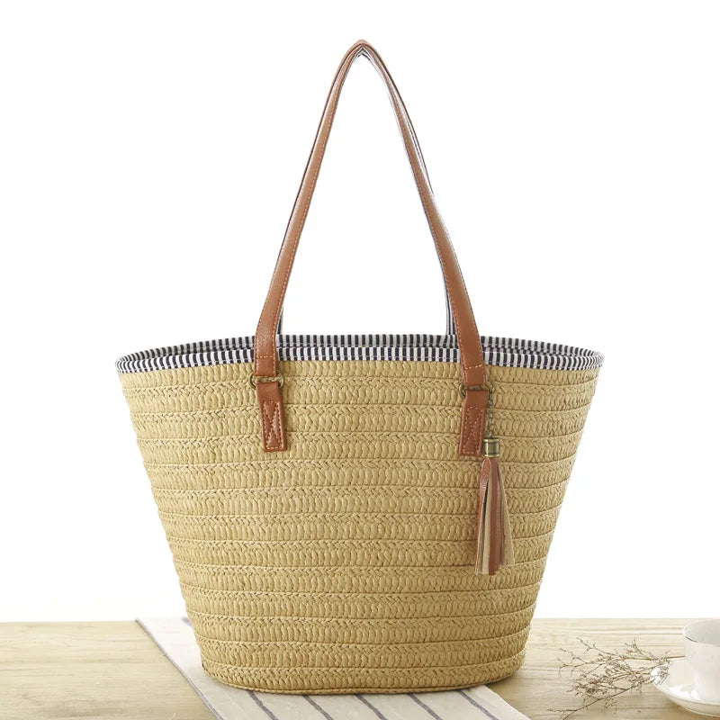 Women's Straw Tassel Shoulder Bag Large Beach Tote Handbag