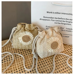 Women's Straw Tote Bag Weave Handbags Bucket Shape Beach Shoulder