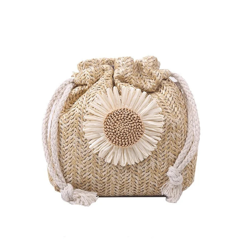 Women's Straw Tote Bag Weave Handbags Bucket Shape Beach Shoulder