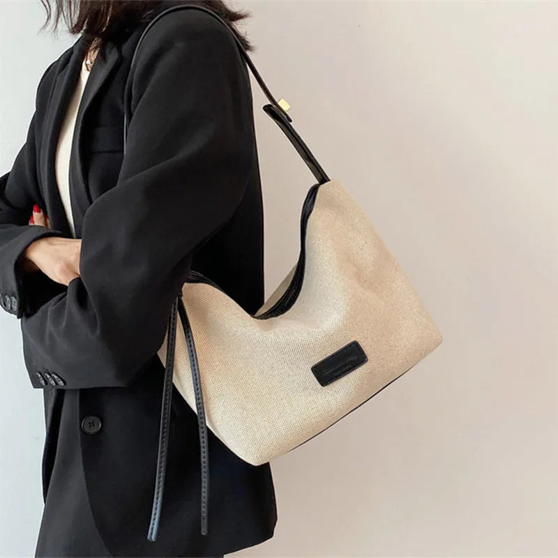 Women's Summer Canvas Shoulder Bag High Capacity with Long Strap