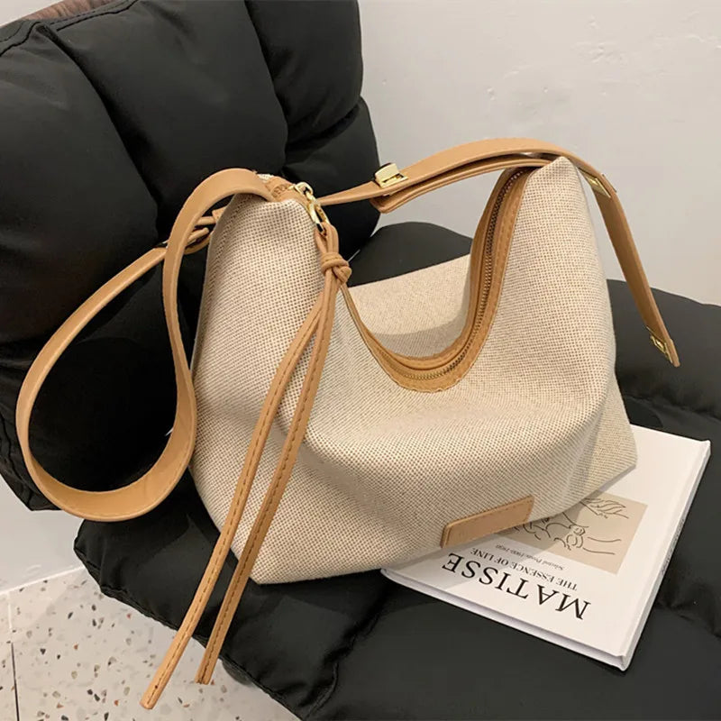 Women's Summer Canvas Shoulder Bag High Capacity with Long Strap