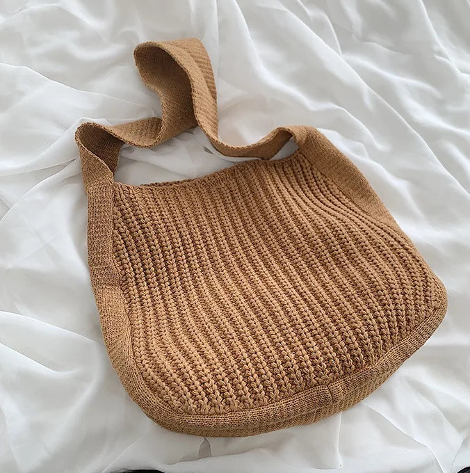 Women's Knit Tote Bag Shoulder Handbag Large Capacity Autumn Winter