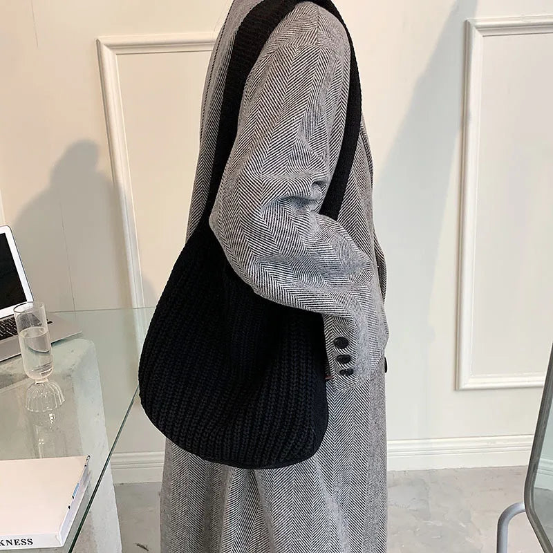 Knitting Shoulder Tote Bag for Women Large Capacity Handbags