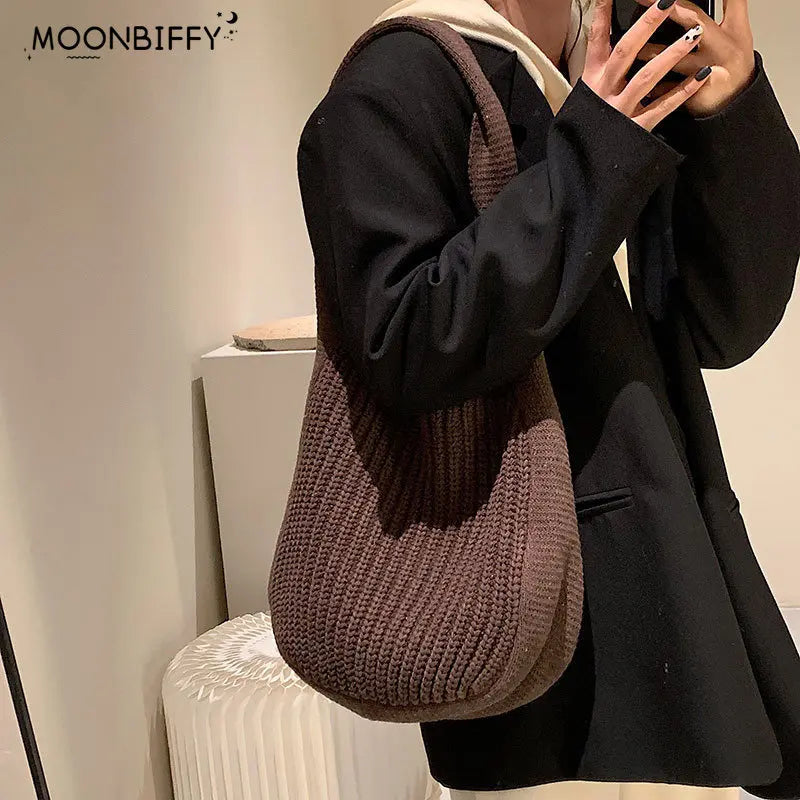 Women's Tote Bag Shoulder Handbags Autumn Winter Knitting Shopper Bags