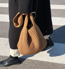 Women's Knit Tote Bag Shoulder Handbag Large Capacity Autumn Winter