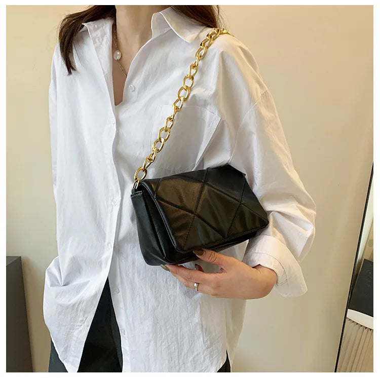 Quilted PU Leather Tote Bag Chain Shoulder Crossbody