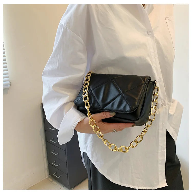 Quilted PU Leather Tote Bag Chain Shoulder Crossbody