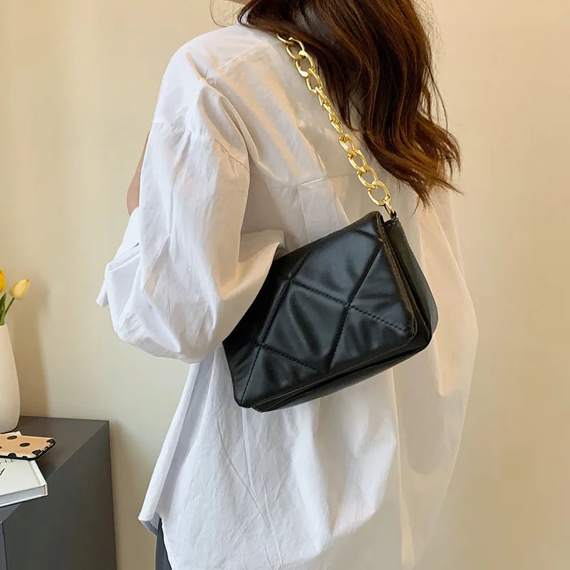 Quilted PU Leather Tote Bag Chain Shoulder Crossbody