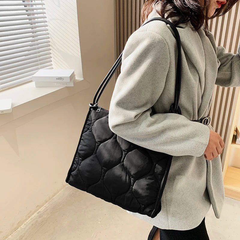 Quilted Women's Winter Tote Handbag Soft Shoulder Purse