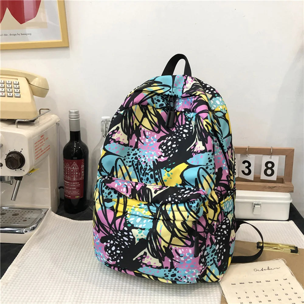 Women's Floral Print Nylon Backpack Business Laptop College Bag