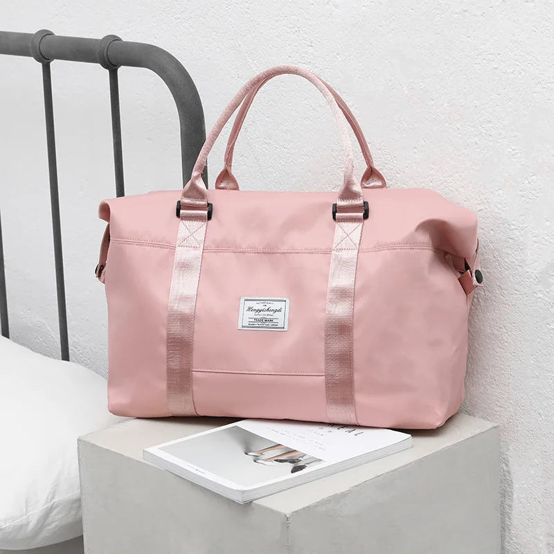 Pink Oxford Waterproof Women's Travel Baggage Handbags with Dry-wet Separation