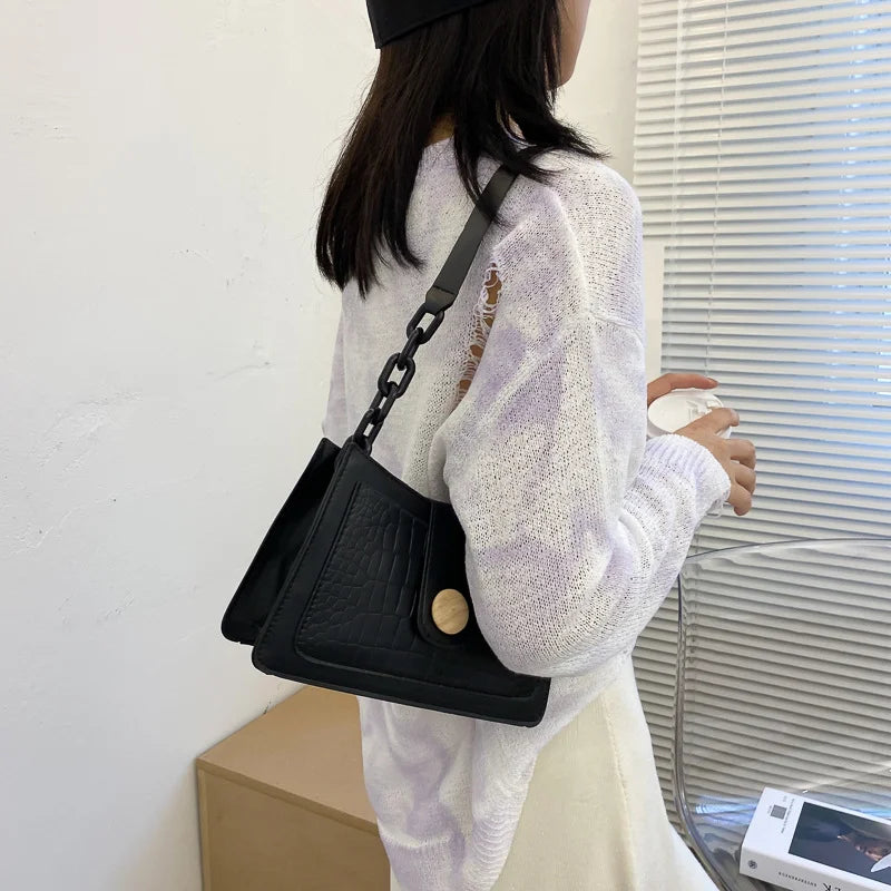 Crocodile Pattern Shoulder Bag Small Square Bag Foreign Style Underarm Bag