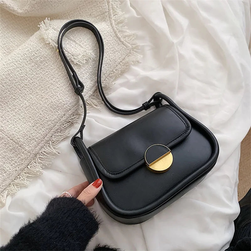 Women's Underarm Bag Plain Round Lock Flip Up