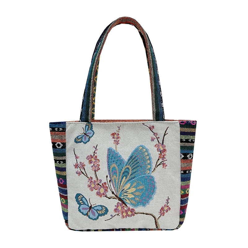Ethnic Style Embroidery Canvas Shoulder Bag Large Capacity Tote Handbag