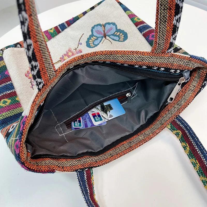 Ethnic Style Embroidery Canvas Shoulder Bag Large Capacity Tote Handbag